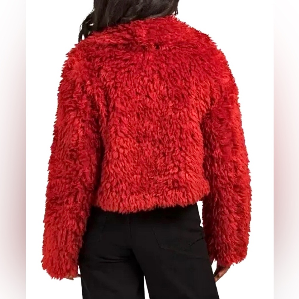 Forever 21 Red Teddy Jacket with Fuzzy Texture